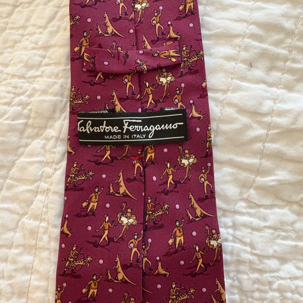 Salvatore Ferragamo Silk Vintage Circus Ostrich/Seal/Kangaroo Tie